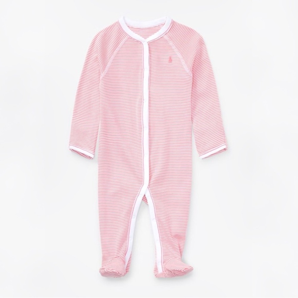 RALPH LAUREN BABY GIRL STRIPED COTTON FOOTED
COVERALL